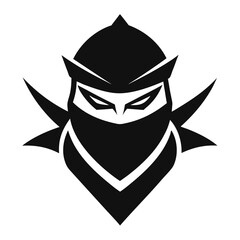 Obraz premium Minimal Curved Black Ninja Symbol with Negative-Space Mask and Headband