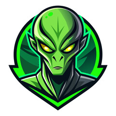 Glowing Green-Eyed Alien Head over Neon Burst for Sci-Fi Gaming