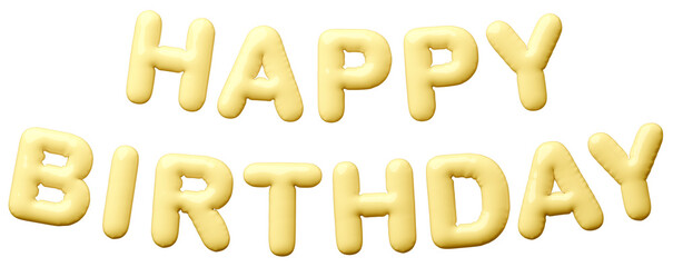 3D画像_風船_HAPPY BIRTHDAY_黄色