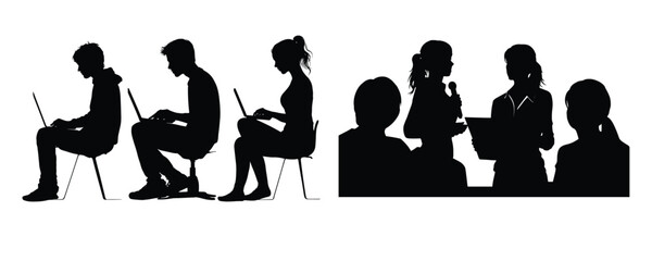 people silhouette set group meeting and teamwork vector illustration