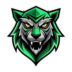 Angular Emerald-Eyed Jungle Predator Head with Symmetrical Shadows for Sports Branding