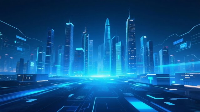 Futuristic city with digital elements - Powered by Adobe