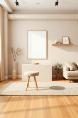 Modern living room with minimalist furniture and warm natural light