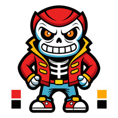 Urban Cartoon Skeleton Mascot with Bold Outlines and Vibrant Comic Color Palette