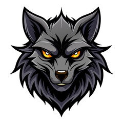 Mythical Black Wolf Head with Sinister Glowing Eyes and Smoky Fur in Dark Gradients