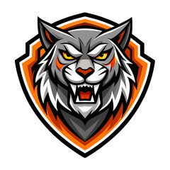 Shield-Shaped Tiger Mascot with Aggressive Expression, Spiked Fur, and Gaming-Themed Background