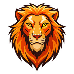 High-Saturation Orange Lion Head with Clean Outlines and Shadowed Features for Print Clarity