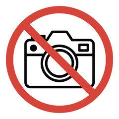 No photography allowed sign with a camera crossed out in a red circle indicating a restriction  vector silhouette