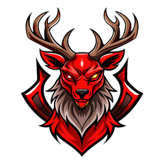 Mystic Red Deer with Tribal Antlers and Glowing Eyes