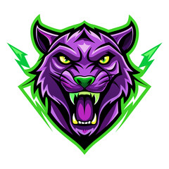 Roaring Neon-Outlined Purple Panther Esports Head