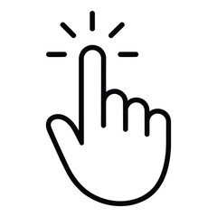 Finger pointing and clicking on something with light rays emanating from the fingertip area icon image  vector silhouette