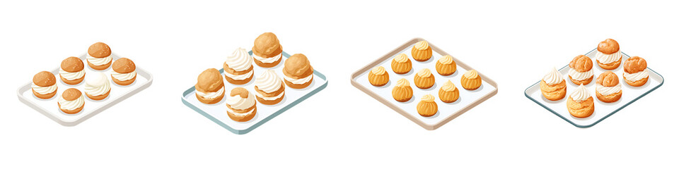 Isometric Pastry Collection: Mini Cakes and Treats, Baking Presentation on Trays