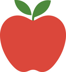 Flat Design Simple Red Apple with Green Leaf Fruit Illustration