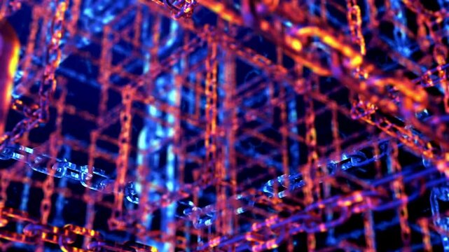 Abstract chain link animation background for blockchain technology and network