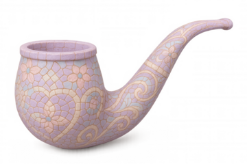 Pink mosaic smoking pipe with floral design isolated on transparent background, perfect for creative projects