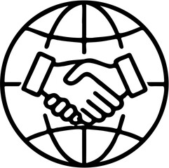 Naklejka premium Global Partnership Vector – Handshake and World Globe Line Icon 