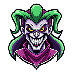 Toxic Neon-Outlined Jester with Sharp Teeth and Bold Shadows