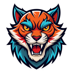 Fototapeta premium Retro Jungle Cat Mascot with Fangs and Flat Vector Shading