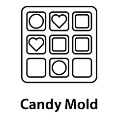 Outline candy mold with various shapes including circles hearts and squares for food preparation use  vector silhouette