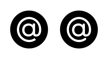 Mention icon in black circle. Email address symbol. Social media at sign
