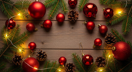 Christmas Decorations with Ornaments and Pine Branches