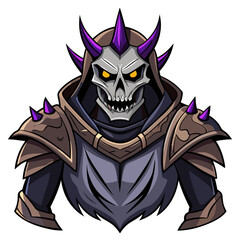 Dark Fantasy Skull-Helmet Character with Glowing Eyes and Bold Outline