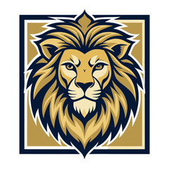 Obraz premium Vertical Golden Lion Face with Thick Mane and Sharp Negative Space