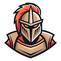 Helmeted Knight with Plume in Angular Vector Style on Cream Background
