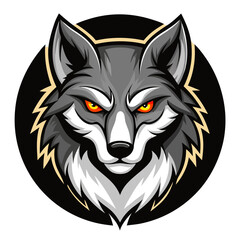 Black-and-White Wolf Head in Circular Outline with Clean Background