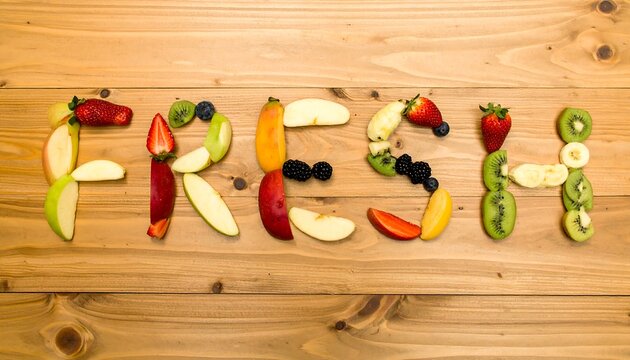 Colorful fruit slices spell out "FRESH - Powered by Adobe