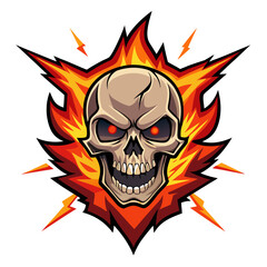 Flaming Skull with Sharp Teeth, Red Eyes, and Lightning Sparks