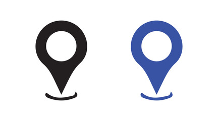 Vector Illustration of Navigation Markers in Two Colors, Black and Blue, for Mapping Projects