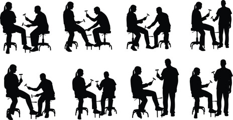 Silhouette doctor performing reflex test, medical checkup illustration, healthcare professionals, hospital examination, neurology test scene, patient care vector, clinical diagnosis design