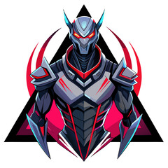Cybernetic-Armored Warrior with Red Eyes in Triangular Frame