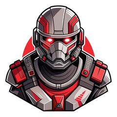 Sci-Fi Soldier Helmet with Chrome Plating and Red Neon Accents