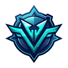 Cyan-and-Navy Gaming Emblem with Curved Abstract Initials and Neon Edging