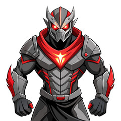 Cyber-Themed Masked Soldier in Power Stance with Red Accents and Metallic Armor