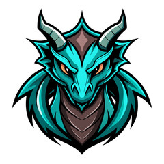 Teal-and-Black Futuristic Dragon Mascot with Stylized Scales and Intense Gaze