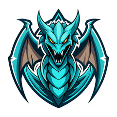 Curved Stance Wyvern Emblem in Sharp Vector Layers with Glowing Cyan Highlights