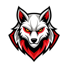 Heroic Red-Eyed Wolf Head with White Fur in Bold Angular Esports Style