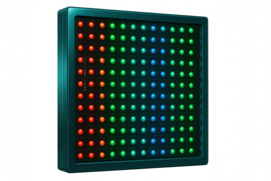 Led panel glowing with vibrant red, green, blue gradient, illuminating transparent surface for cutting-edge technological visualization