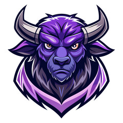 Deep Violet Fantasy Ox Mascot with Powerful Stare and Sharp Contour Lines