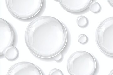Glossy, transparent circles overlap on a white background, casting soft shadows. Clean, simple, and modern aesthetic