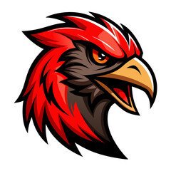 Obraz premium Aggressive Red-and-Black Bird Head in Dramatic Lighting with Forward Beak