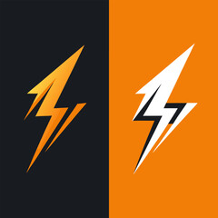 White Lightning Bolt Monogram on Dual Orange-and-Dark Background for Esports