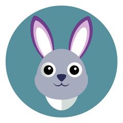 Circular Flat Vector Bunny Icon with Large Ears for Playful Mascot Branding