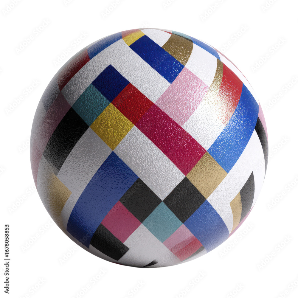 Poster textured sphere with a colorful geometric plaid pattern on a transparent background