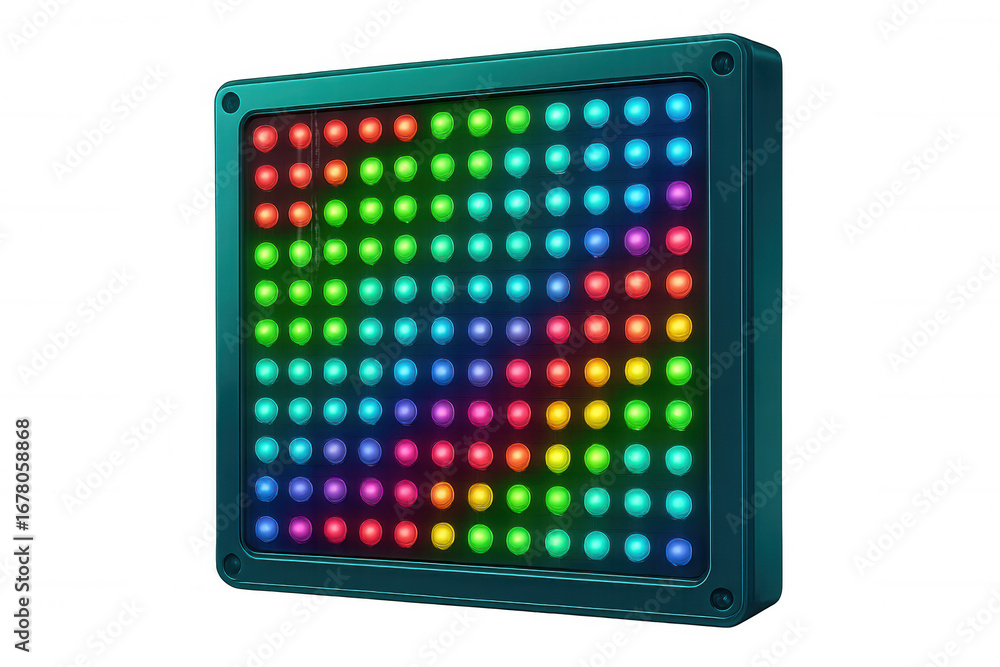 Poster led panel glowing with rainbow gradient, illuminating technological design with vivid color spectrum
