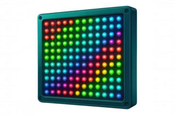 Led panel glowing with rainbow gradient, illuminating technological design with vivid color spectrum and dynamic visual energy