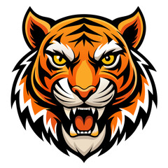 Obraz premium Bold Symmetrical Tiger with Orange and Black Stripes and Glowing Eyes for Sports Identity